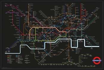 Innrammet plakat Transport For London - Black Map + UHB