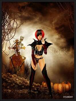 Innrammet plakat Goth girl in cemetary on halloween night