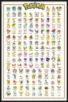 Innrammet plakat Pokemon - Kanto 151